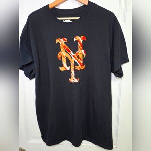 NY Mets T-Shirt- Black With Orange & White NY Logo- Men's Size Lg